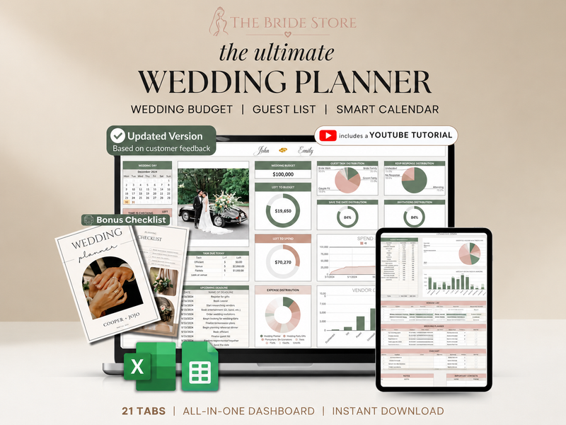 The Ultimate Wedding Planner | Complete Wedding Planning Spreadsheet & Digital Organizer