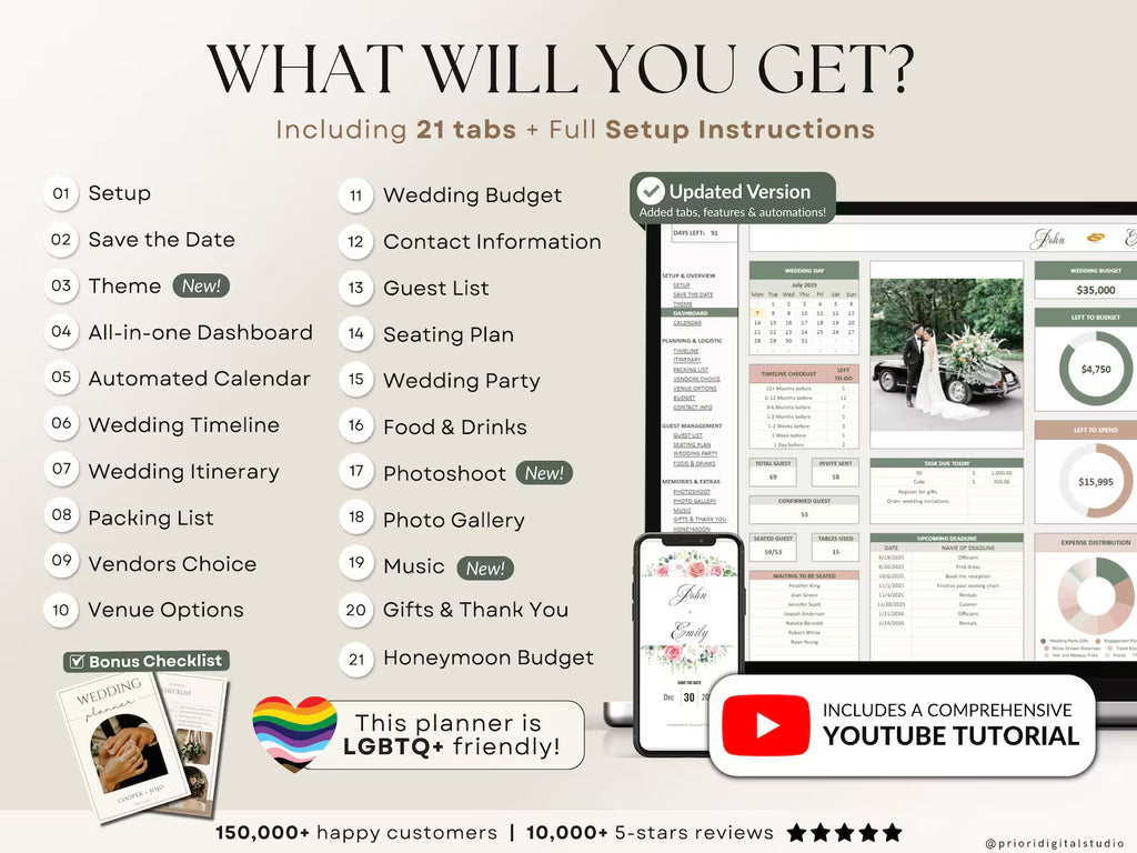 The Ultimate Wedding Planner | Complete Wedding Planning Spreadsheet & Digital Organizer